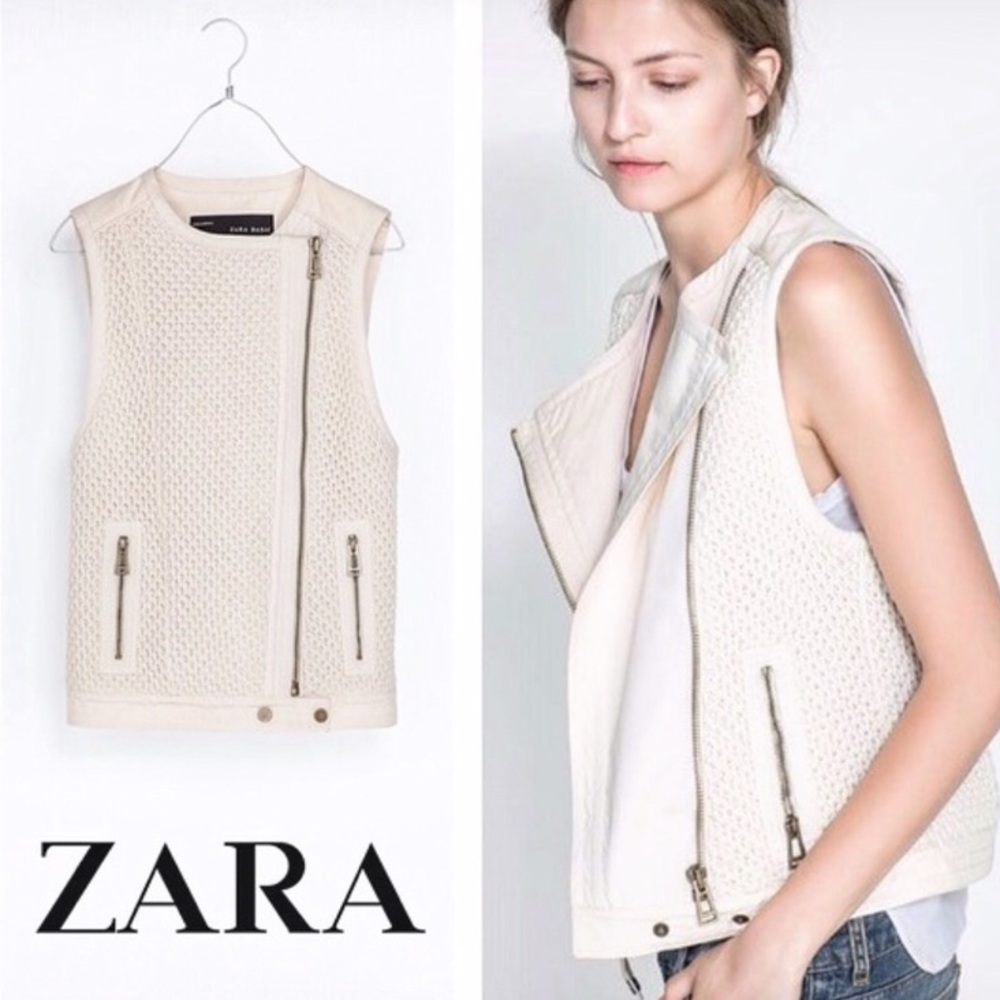 ZARA Cream Crochet Knit MOTO Vest